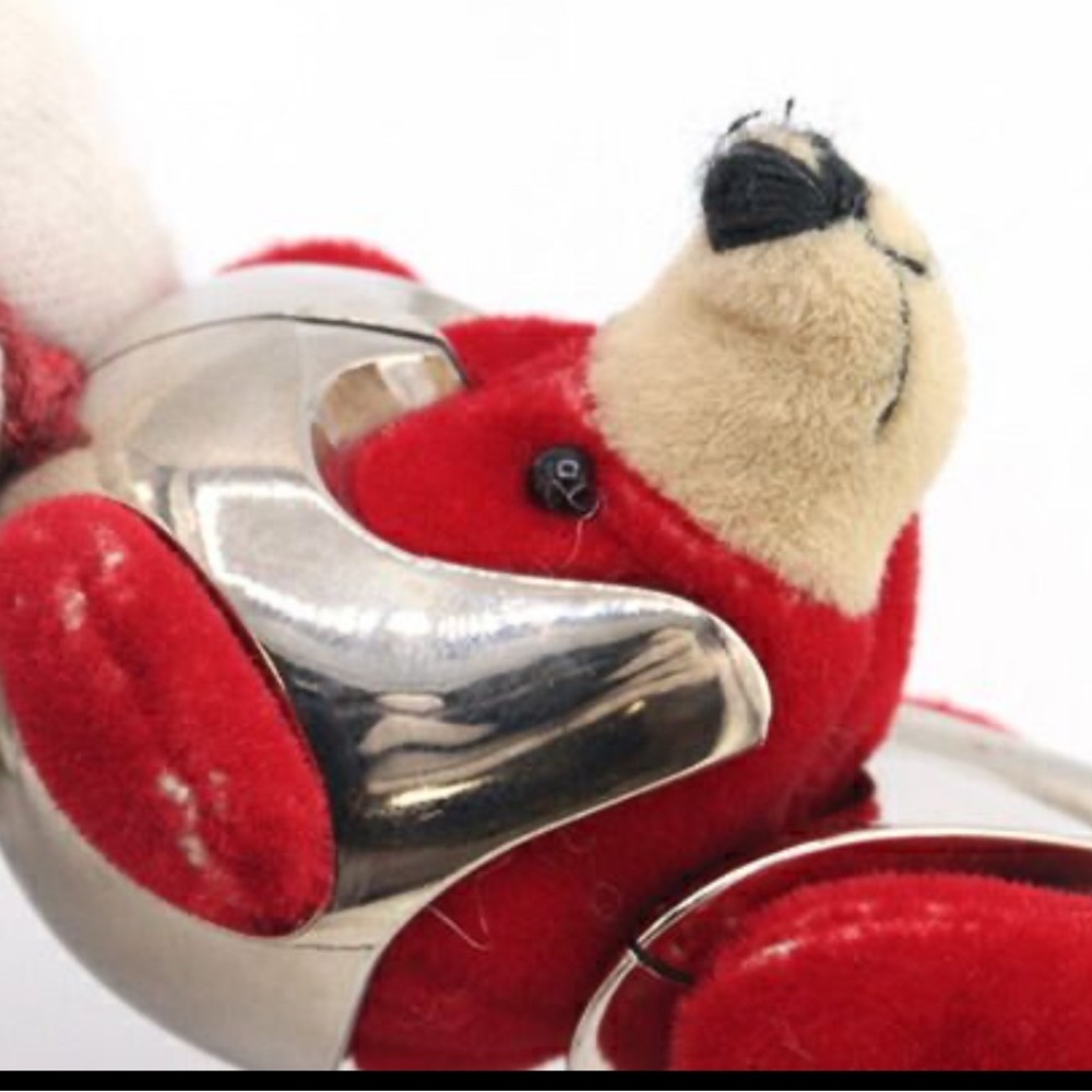 Prada Bear Robot Metallic Charm Keychain Red and Silver Teddy w/Box Red Crystals - Picture 11 of 13